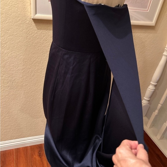 NWT Halston Heritage Strapless Draped Satin Mini Dress, Dark Navy - Picture 7 of 10